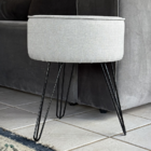 Puff Banqueta Redondo Pés De Ferro Aramado | Assento Em Linho